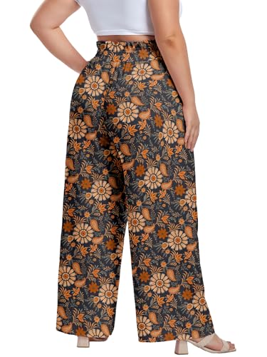 Image of OLRIK Women's Plus Size Pants Adjustable High Waisted Wide Leg Palazzo Pants Casual Trousers with Pockets Spring Clothes
