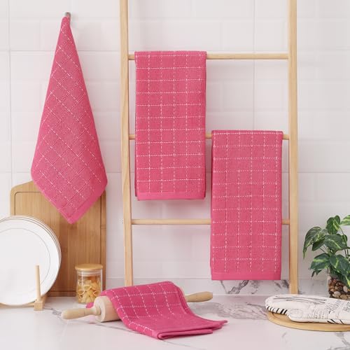 Image of Homaxy 100% Cotton Terry Kitchen Towels, 6 Pack, Rose Red
