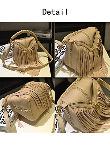 YAQUNICER Women Vintage Tassel Crossbody Bag Weave Handbag Small Purse Bucket Bags4