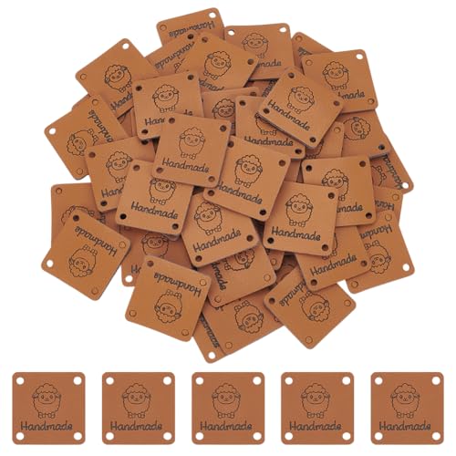 UNICRAFTALE Aprox. 60 etiquetas de piel sintética de 25 mm, cuadradas, etiquetas hechas a mano, etiquetas de cuero, etiquetas cuadradas en relieve para manualidades, vaqueros, pantalones, guantes
