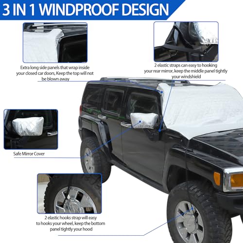 Image of Windshield Snow Cover Fit for Hummer H3 2005-2009, Front Windshield Cover for Ice and Snow, Auto Extra Thick Windshield Ice Cover Protects Windshield Wipers from Rain, Sun, Frost