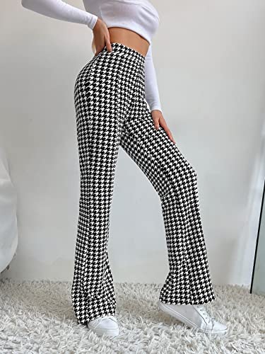SHENHE Women's Elegant Houndstooth Print High Waist Flare Wide Leg Pants Trousers4