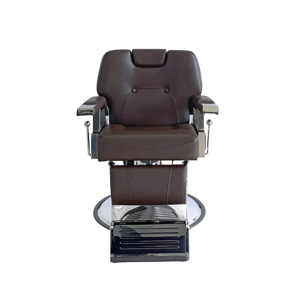 Friseurstuhl Modern Verchromt Braun Hydraulisch Neigbar 360° Salon 110x70x100-113 cm