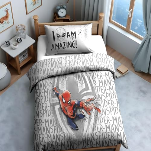 Image of Sassoon Marvel Spiderman (Amazing) Digital Printed, Cotton Single Bedsheet, 300 TC, 1 Pillow Cover, Fade Resistant, Bedsheet for Kid's Bedroom, (1.50m X 2.35m)