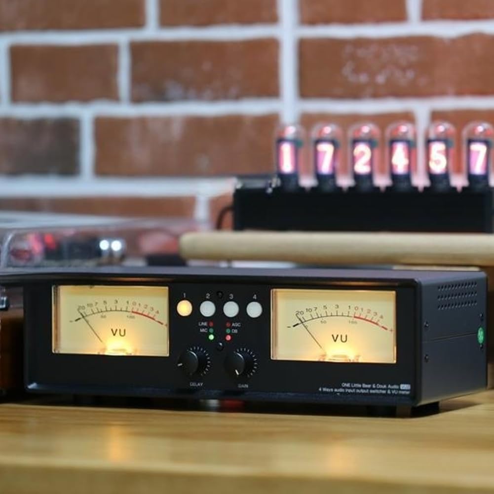 MIC+LINE analogowy podwójny miernik VU poziom dźwięku DB panel wyświetlacz 4-drożny rozdzielacz audio przełącznik pole muzyczne widmo wizualizator