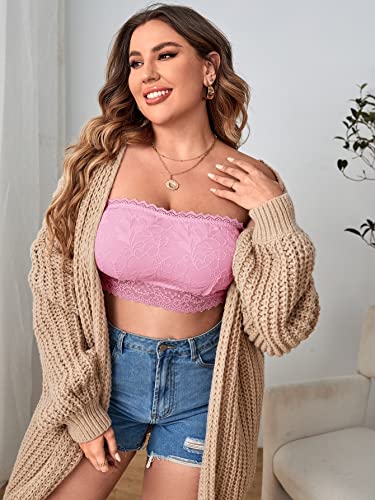 Soly Hux Women's Plus Size Lace Strapless Bandeau Bralette Bra Solid Light Pink 3Xl #TOP4