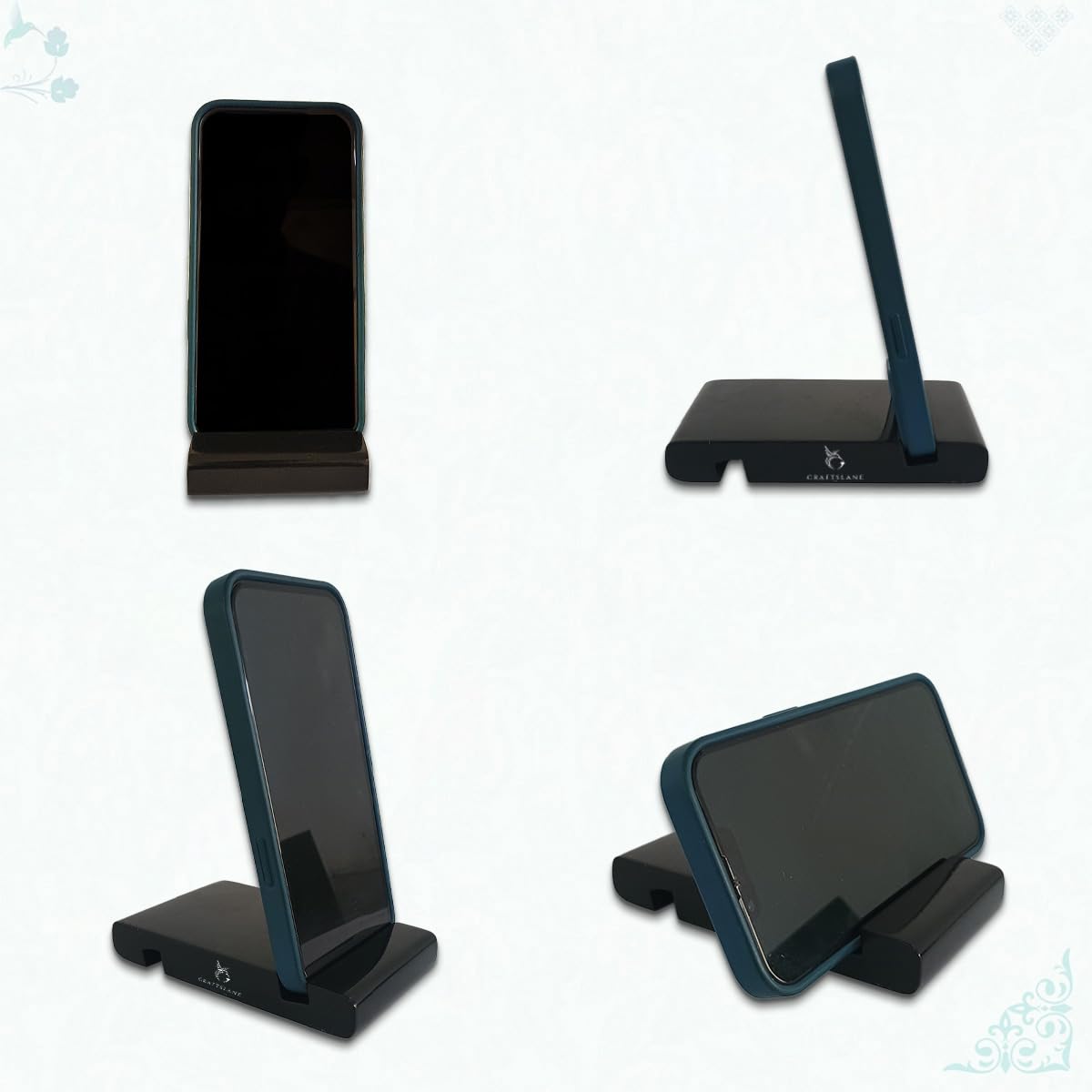 CRAFTSLANE Handcrafted Wooden Mobile Stand, Cell Phone Stand for Office Desk for Home for Table Portable Compact & Lightweight Hands-Free Viewing All Smartphones & iPhone (Charcoal Black Pack of 2)-picture-12