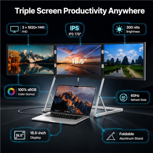 Image of TriCreate Pro QHD 18.5 inch Premium Triple Portable Monitor Extender