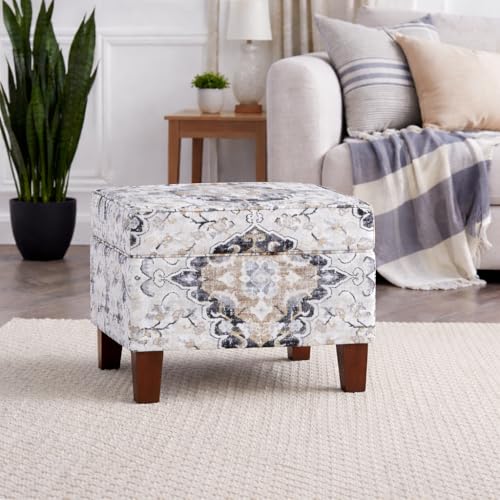 Image of HomePop 22 inch Modern Rectangular Storage Ottoman - Antiqued Ebony Cream