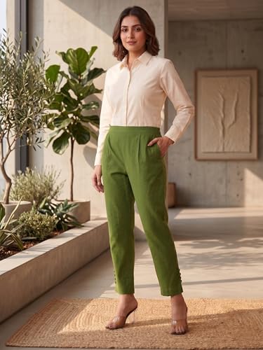 Image of Yash Gallery Women's Regular Fit Mid Rise Solid Lycra Trouser Regular Pants