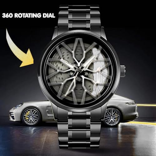Image of Branded Men's Sport Quartz Watch Car Wheel Multicolour Dial Wheel Dial 360 Rotating Casual Fashion Stainless Steel Alloy Mens &Boy's Luxury Metal Gift Creative Watch
