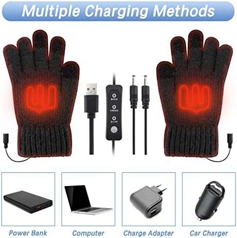 Achort Winter Warm Heated Gloves Touchscreen Anti-slip Lightweight Gloves USB Heated Hand Warmers Gloves Washable Knitting Gloves Gift for Men Women Sport Walking Riding Driving Cycling