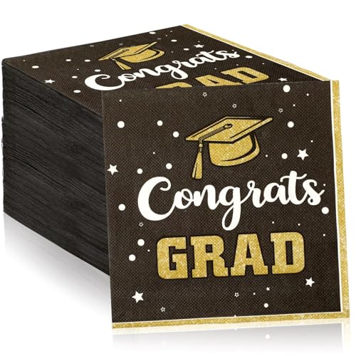 JULMELON 2026 Graduation Party Napkins Black Gold
