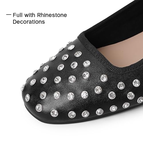 Bigwow Fashion Women's Studded Rhinestone Buckle Ballet Flats Faux Leather Mary Jane Shoe Casual Dress Ballerina Flat Shoes for Ladies4