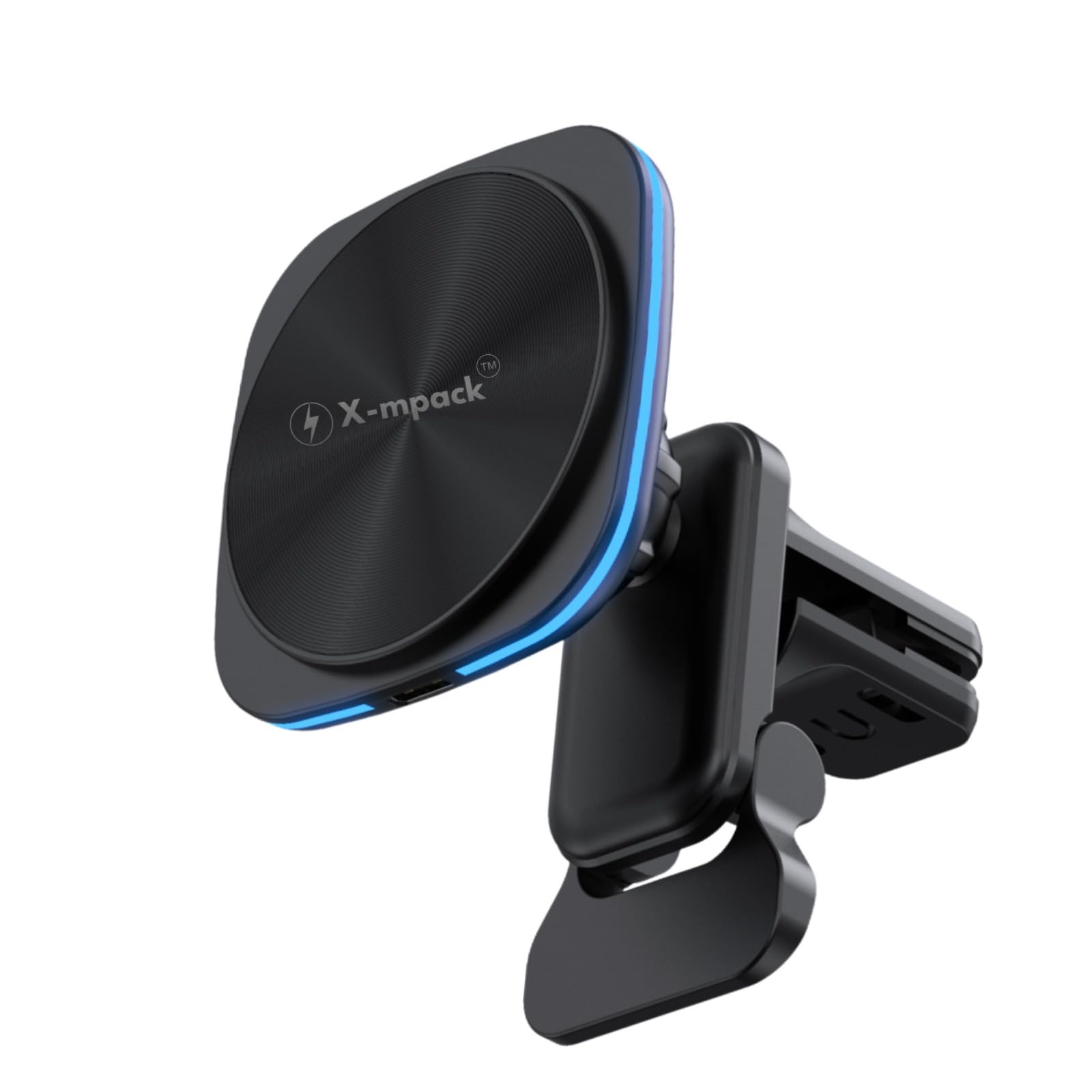 X-mpack Magnetic Wireless Car Charger Mount, 15W Fast Charging Car Phone Holder, Air Vent/Dashboard Mount for iPhone 16/15/14/13/12, Secure Magnetic Lock, Black