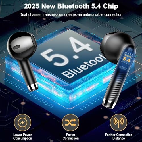 Image of Wireless Earbuds, Bluetooth 5.4 Headphones in Ear 2025 Wireless Earphones with 4 ENC Mic, Mini Ear buds with HiFi Stereo Deep Bass, 56H Playtime Dual LED Display, Bluetooth Earbud IP7 Waterproof USB-C