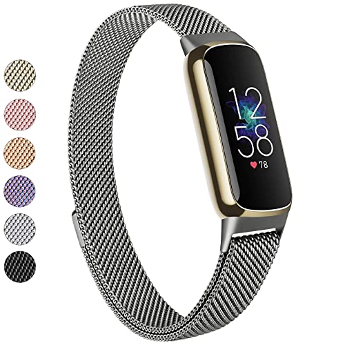 Vanjua Metal Band Compatible with Fitbit Luxe Bands, Stainless Steel Mesh Loop Adjustable Wristband Replacement Strap for Fitbit Luxe/Luxe Special Edition Fitness Tracker Women Men (Space Gray)