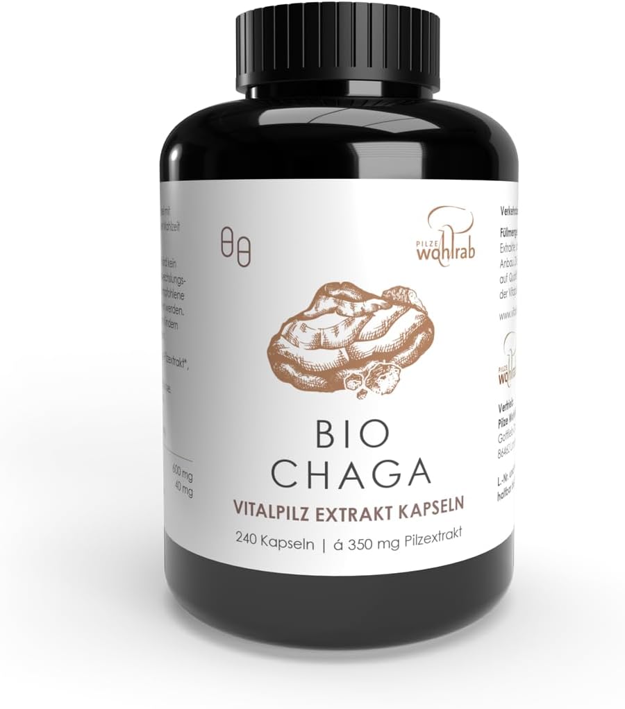 Organic Chaga Mushroom Capsules - Chaga Extract Capsules - Pack of 240 - Organic Acerola Vitamin C - Vital Mushroom Extract