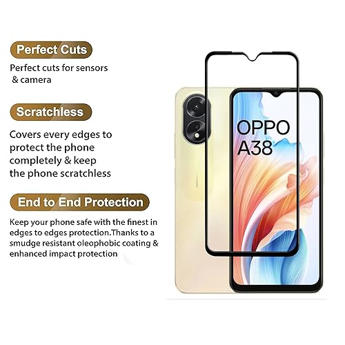 Image of Casodon Designed for Oppo A38 Tempered Glass Screen Protector Guard (Black) Full Screen Coverage with Easy Installation Kit