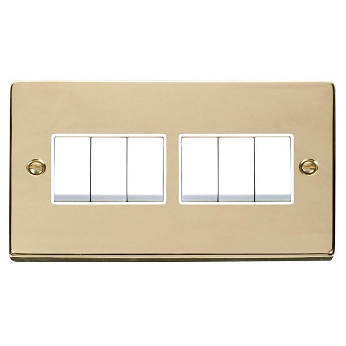 Polished Brass 10A 6 Gang 2 Way Light Switch