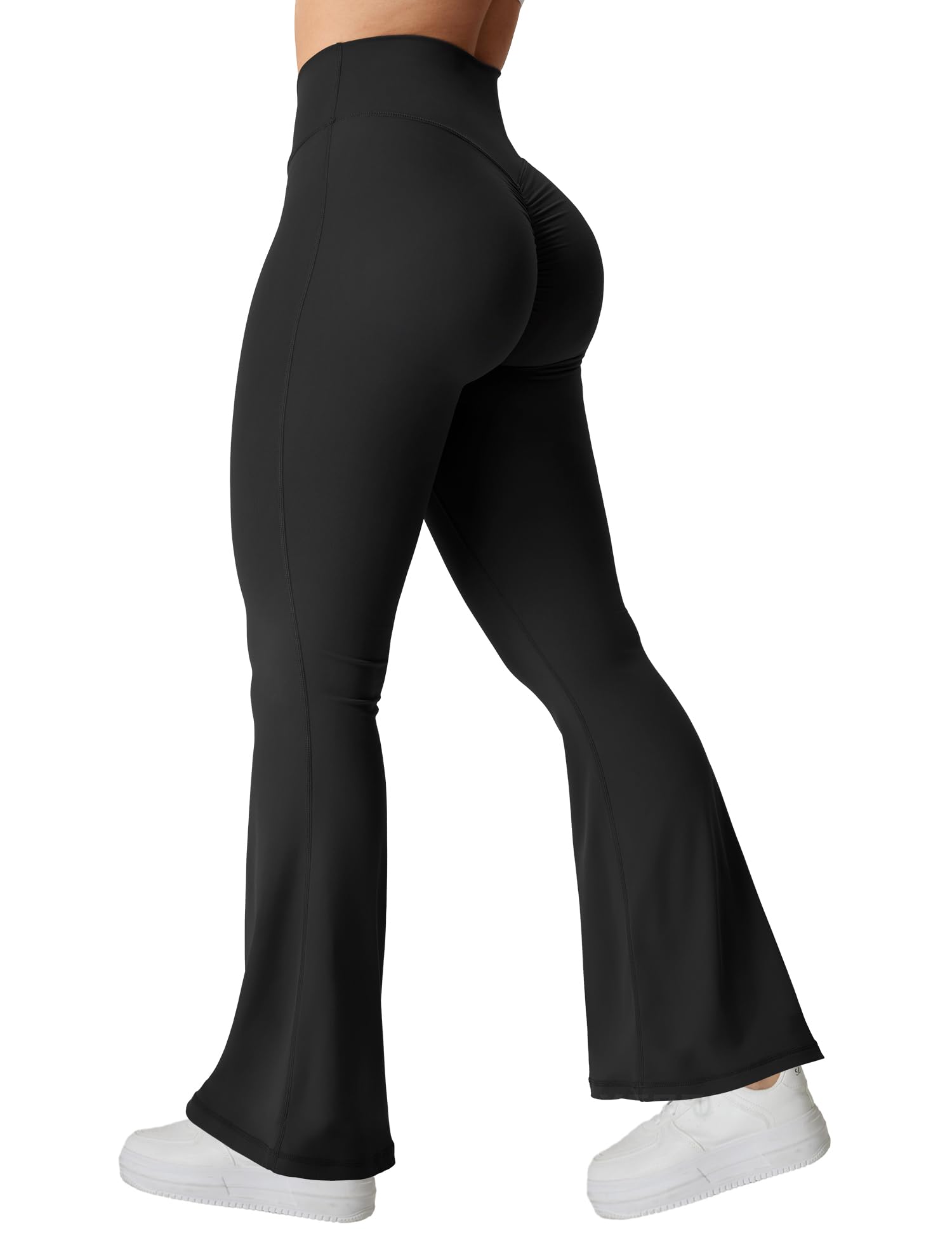YEOREO Kalie Flare Scrunch Leggings for Women V Cross Waist Bell Bottom Yoga Pants Tummy Control Bootcut Workout Leggings