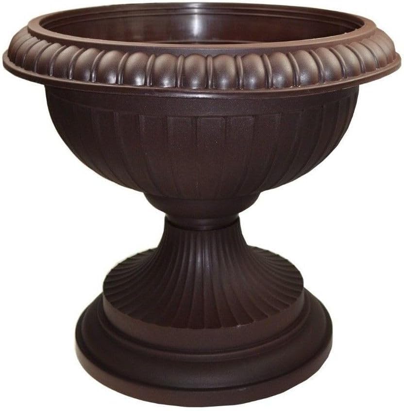 pokm toolsmarket - ⌀ 41cm Blumentopf auf Fuß, Übertopf für Blumen und Pflanzen, Rund Pflanzkübel aus robustem Kunststoff, Amphore, Groß Outdoor-Topf - Braun