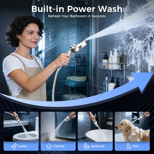 Image of High Pressure Rain Shower Head with Handheld, Magnetic Power Wash Combo