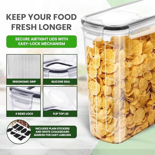 Airtight Cereal Storage Containers –pack of 4(4L) BPA-Free Cereal Dispenser with Lid | Large Flour Storage Containers | Pantry Organizers and Storage | Pasta Storage Container for Grains - Image 4