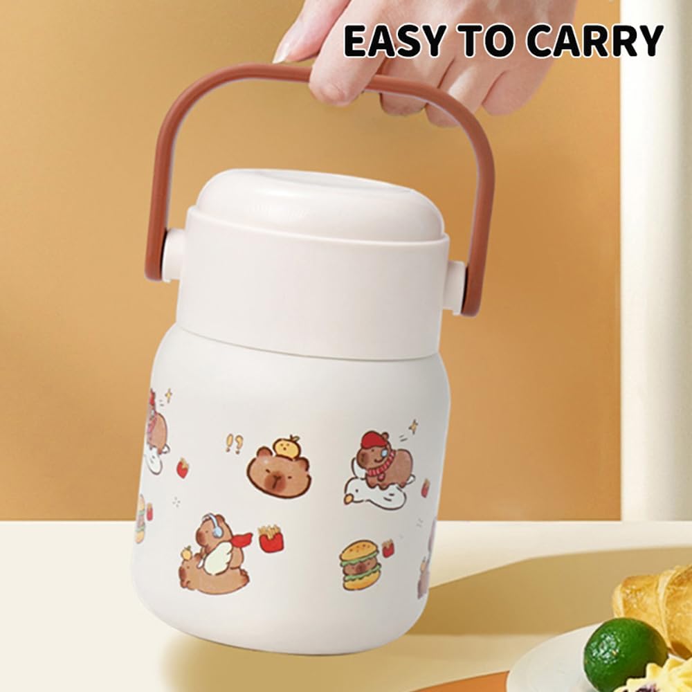 17 oz Capybara 500ml stainless steel double wall vacuum insulated water bottle for home, office or car, reusable, with spoon, leakproof, portable, keeps drinks hot or cold, 17 oz - Image 8