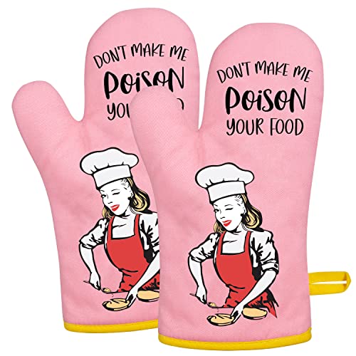 Miracu Funny Oven Mitts, Fun Pink Oven Mitt Set - Cute Retro Cooking Baking Oven Mitts For Women, Friend - Unique House Warming, Mothers Day, Birthday Kitchen Gifts For Women, Mom, Wife, Baker, Her #TOP5
