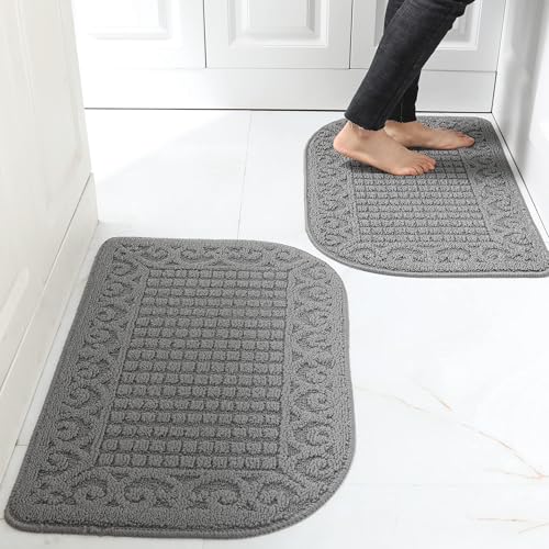 COSY HOMEER 27x18 Half Round Kitchen Rug,Non Slip Washable Mat,Grey 2PCS