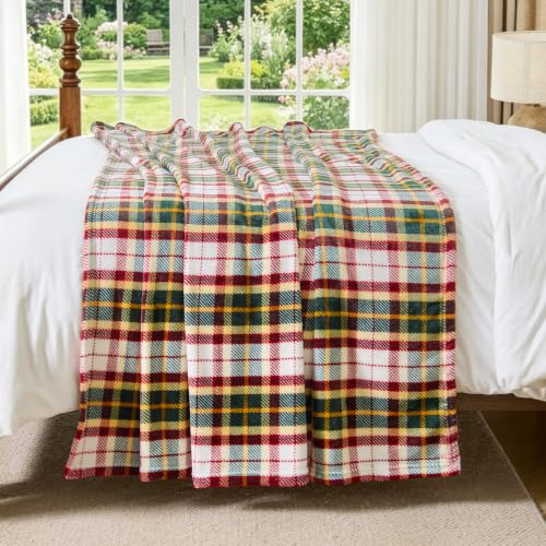 Image of BEDELITE Plaid Fleece Twin Blanket, Christmas Tartan 60x80 Inches