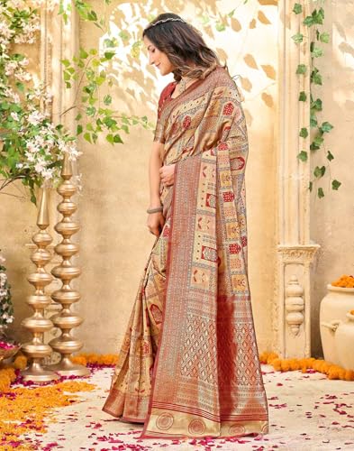 Image of SIRIL Women's Banarasi Soft Silk Blend Banarasi Jacquard Saree With Unstitched Blouse Piece