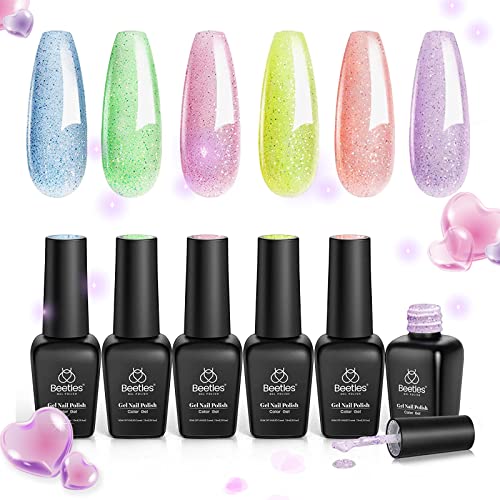 Beetles Gilitter Jelly Gel Nail Polish Set- 6Pcs Colors Summer Rainbow Crystal Glitter Gel Polish See Through Nail Trend 2023 Soak Off Nail Polish Gel Manicure Kit Nail Art Design Diy Home #TOP11