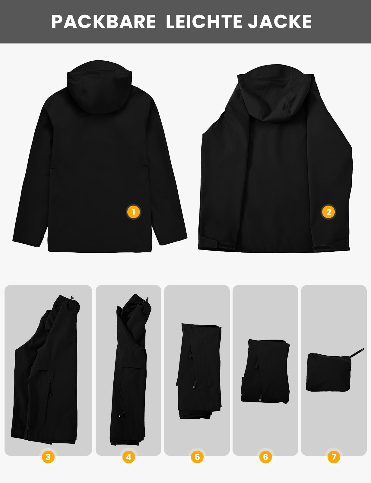 YSENTO Chubasquero impermeable para hombre, chaqueta transpirable para senderismo, chaqueta de entretiempo, chaqueta funcional cortavientos plegable