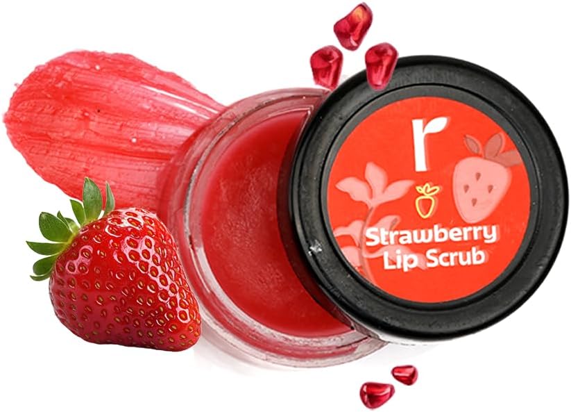 Rivona Naturals Strawberry Lip Scrub | Sugar + Niacinamide | For Men & Women| 8 gm