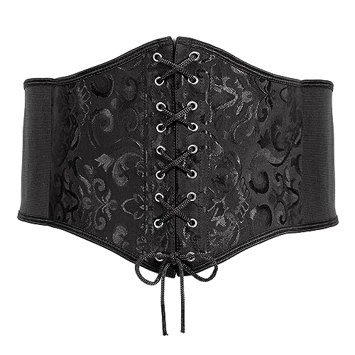 XZQTIVE Womens Corset Belt, Wide Elastic Lace Up Pirate Corset for Dress Black Renaissance Waist Cinch Belt for Costume, Black, 73cm
