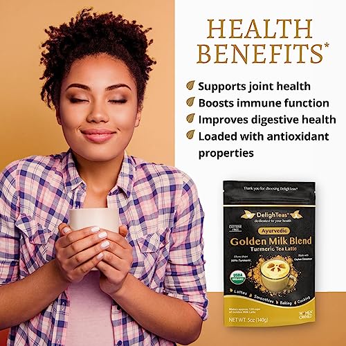 Delighteas Organic Golden Milk Powder With Turmeric, Ginger, Ceylon Cinnamon | Ayurvedic Spices For Golden Turmeric Latte, Smoothie, Cooking | Unsweetened, Vegan, Non-Gmo, Keto | 120 Servings, 5 Oz. #TOP2