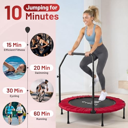 Image of CLORIS Rebounder Trampoline for Adults 40 Inch, 400 lbs Capacity with 5-Level Adjustable Bar, Foldable Mini Indoor Fitness Workout Exercise Equipment Blue