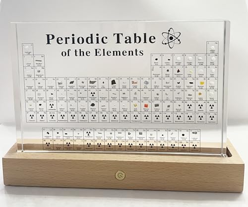 Image of Periodic Table with 83 Real Elements Sample Inside, Acrylic Stand Real Chemical Element Periodic Table Teaching Tools, Gift for Science Enthusiast, Kids, Students, Teachers (Large Size)