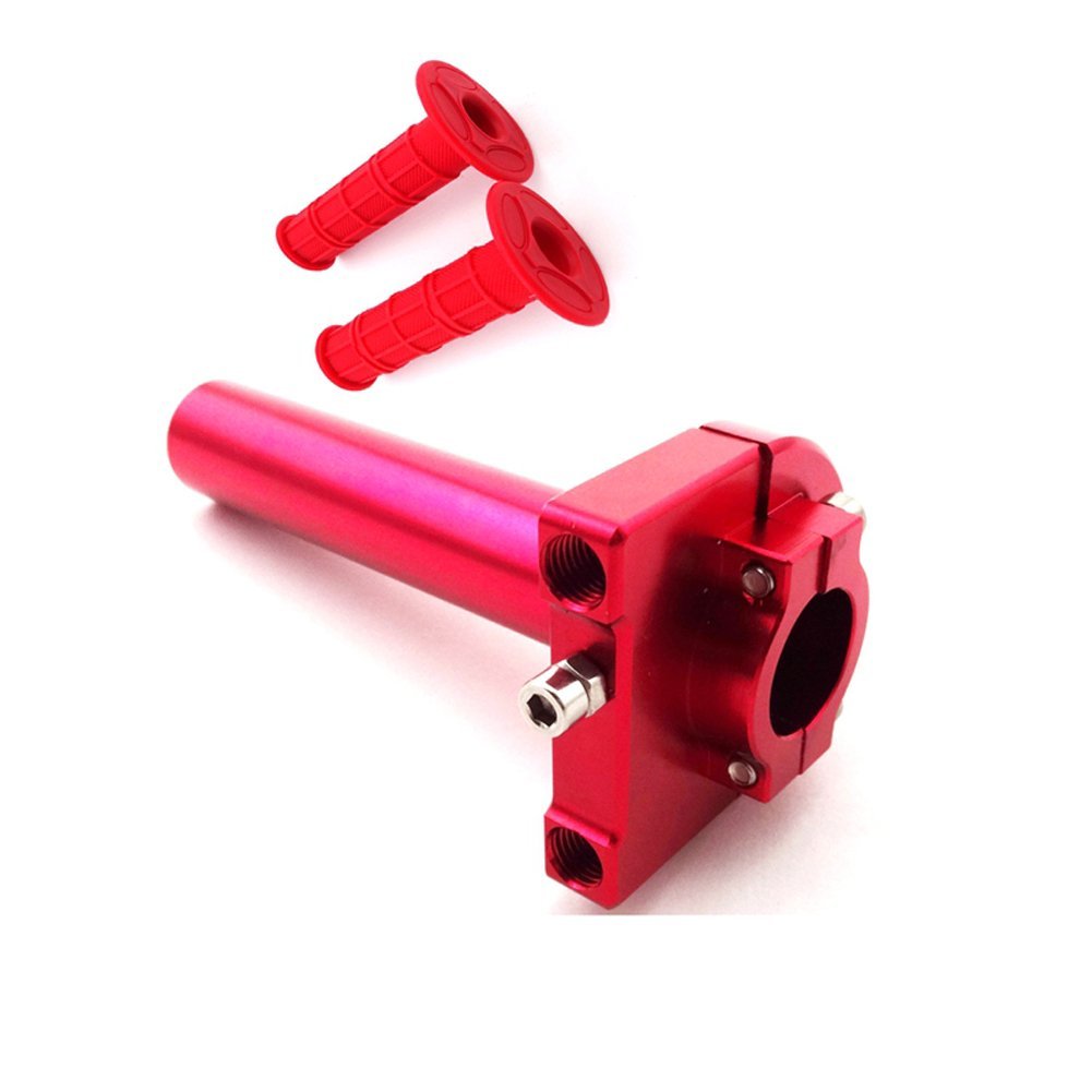 TC-Motor 7/8'' Red Aluminum Twist Throttle Levers + Handle Grips For Motorcycle Pit Dirt Trail Monkey Motor Bike Motocross Scooter Moped