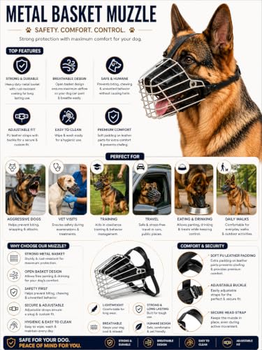 Image of Adil'S Steel Muzzle Guard for Medium Large Dogs Prevents Biting Chewing Barking, Adjustable Leather Strap Design, Durable & Breathable Dog Metal Muzzle (Size : M, Color: Black)