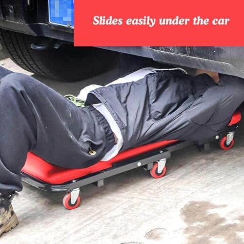 2-in-1 Red Automotive Creeper & Air Seat - Foldable Garage Tool for Auto Repair, Comfortable Rolling Mechanism, Space-Saving Design for Easy Storage