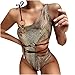 Chaconka - Costume da bagno intero da donna, stile asimmetrico, chic, con stampa pelle di serpente, 1 pezzo, oro, M