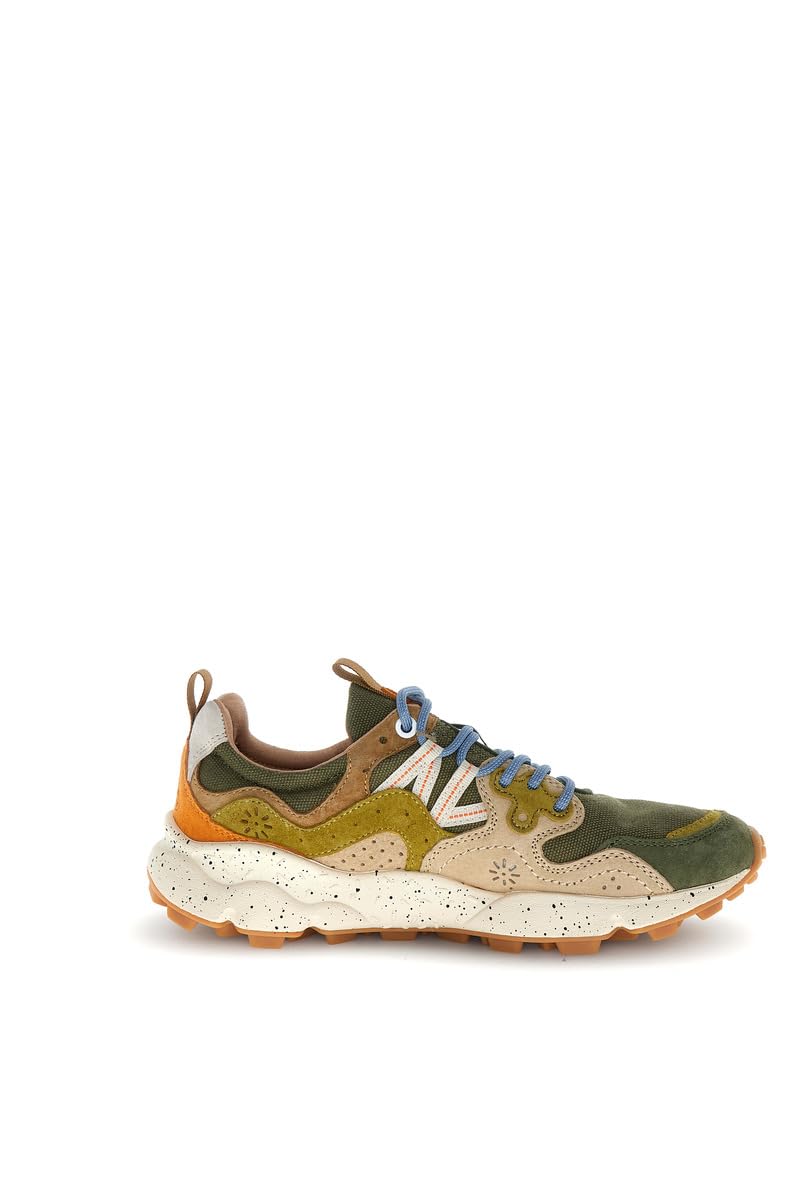 FLOWER MOUNTAIN Sneakers da Uomo Yamano 3 Beige e Verde Militare in Suede e Tessuto - YAMANO 3 Man Military-Taupe 41