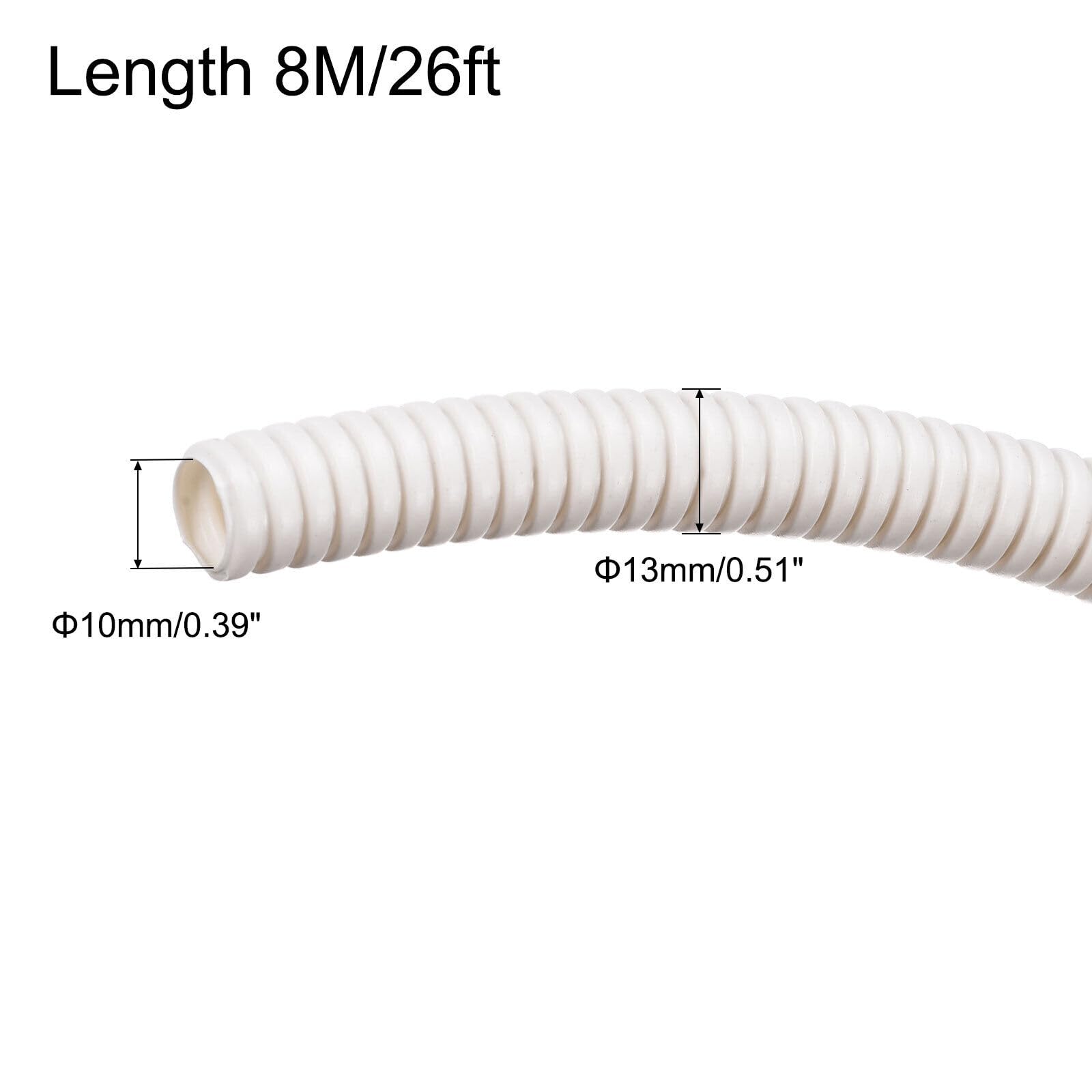 ?Minh NAM Tool Part for Wire Loom Tubing Corrugated Pipe Conduit, 8M/26ft Length 10x13mm White