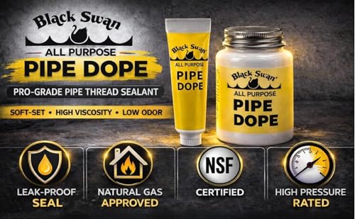Image of Black Swan All Purpose Pipe Dope, Pro-Grade Pipe Thread Sealant, Soft-Set, High Viscosity, Low Odor, for All Piping Types with Bottle Brush Cap, Yellow, 1 /2 Pint