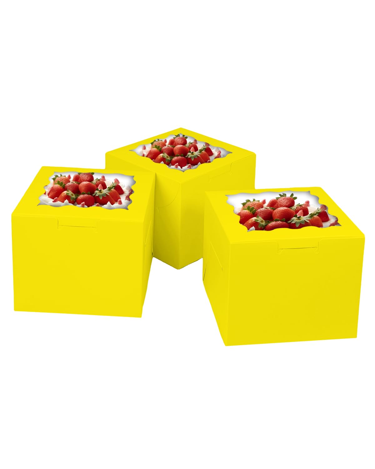 Gcardist 6x6x5 Inch Cake Box, 5 Sets Yellow Cake Box with Window & 5 Sets 6 Inch Yellow Cake Round Boards - Image 3