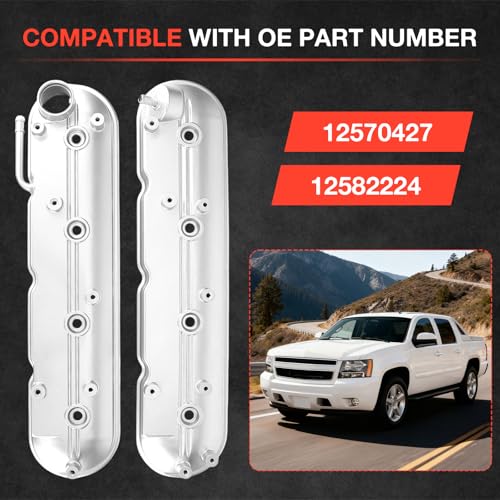 Image of Aluminum Engine Valve Cover Gasket Set w /Bolts Compatible with 1999-2008 Chevy Cadillac Escalade Tahoe Trailblazer Silverado Suburban 1500 2500 3500 Sierra Yukon Valve Cover 264-965 12582224 12570427