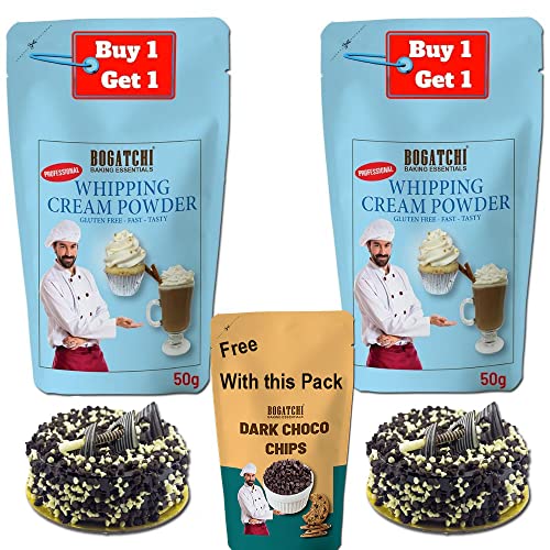 Image of BOGATCHI Whipping cream for cake, Whipping Cream Powder, Whipped Cream, Premium Whipping cream Powder, Rich Whipping cream|FREE One Extra Whipping Cream Powder(50g)+ Choco Chips (25g)